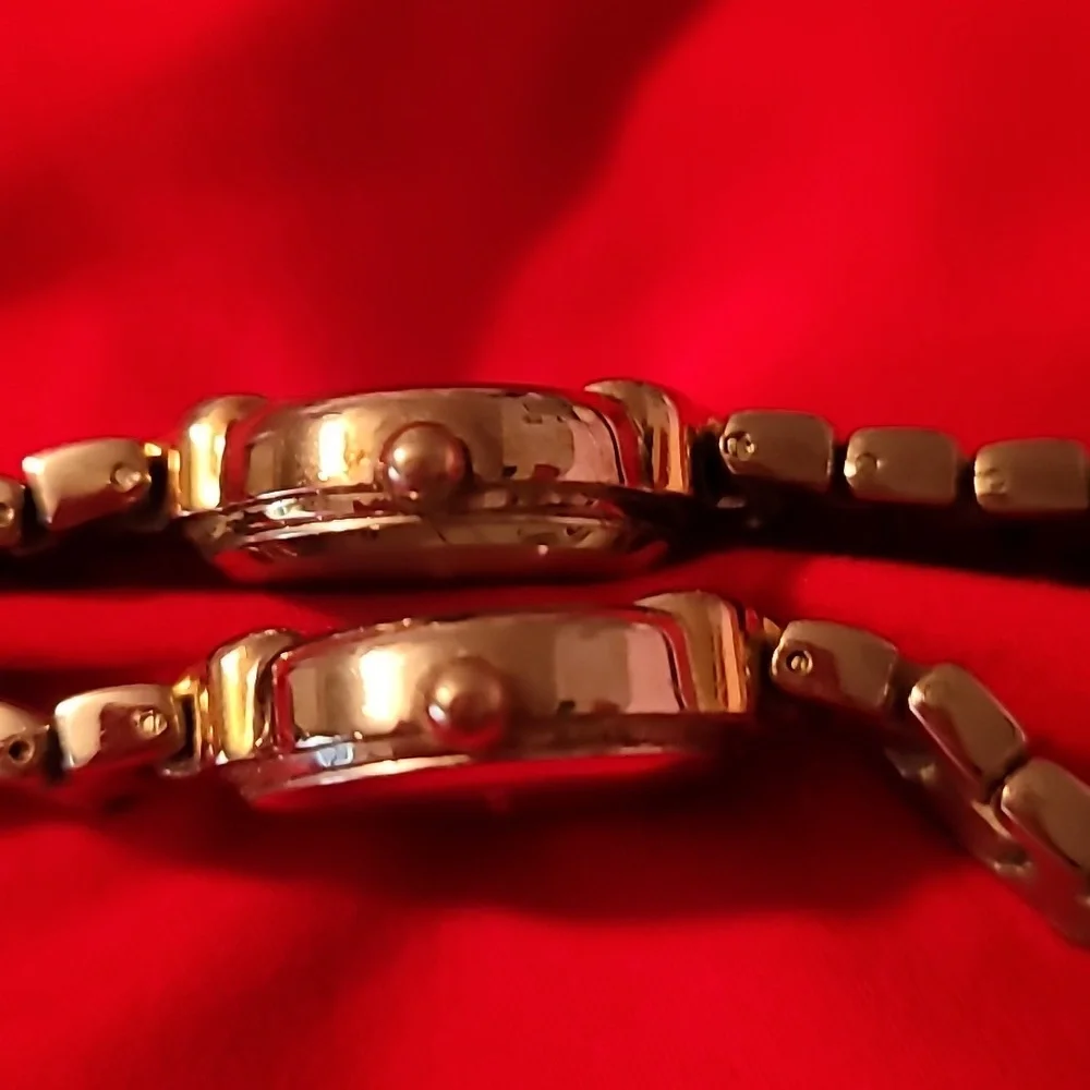 2 MCM or MOM Ladies Watches Silver & Gold‎ Metal Bands White Faces Twin Watch